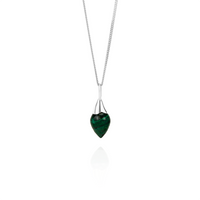 Malachite acorn necklace set in silver, featuring a vibrant green malachite gemstone for a striking and elegant jewelry piece.