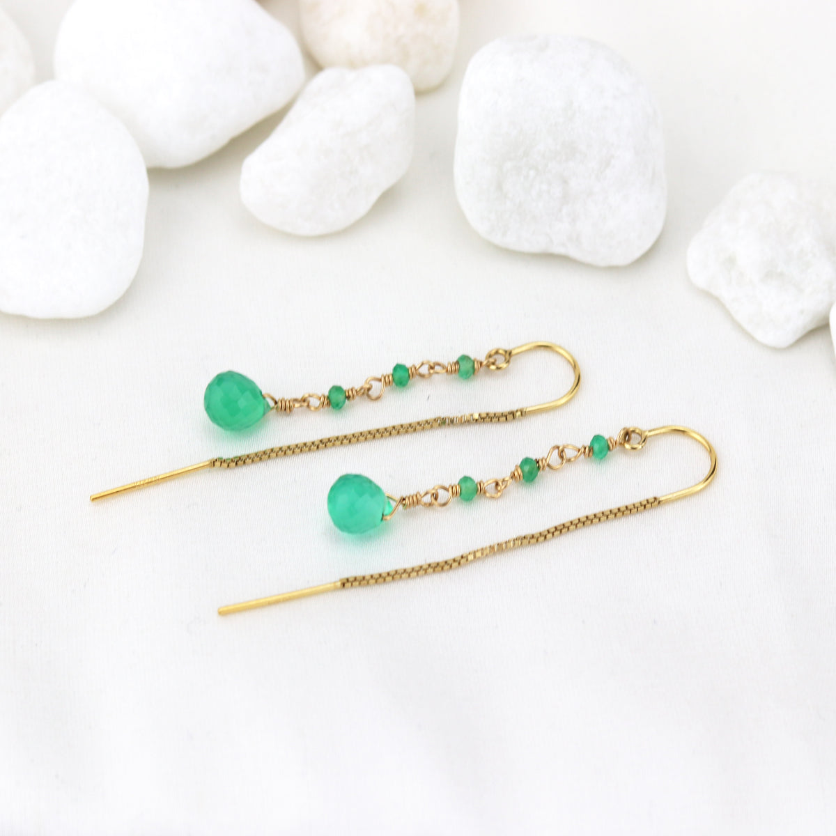 Green Onyx Threader Earrings