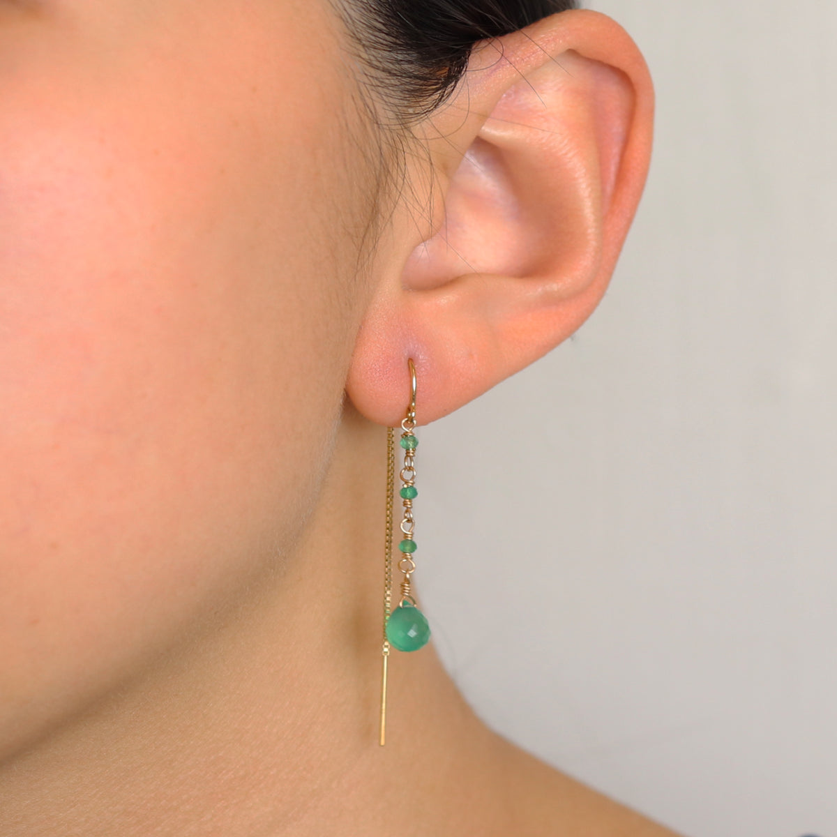 Green Onyx Threader Earrings