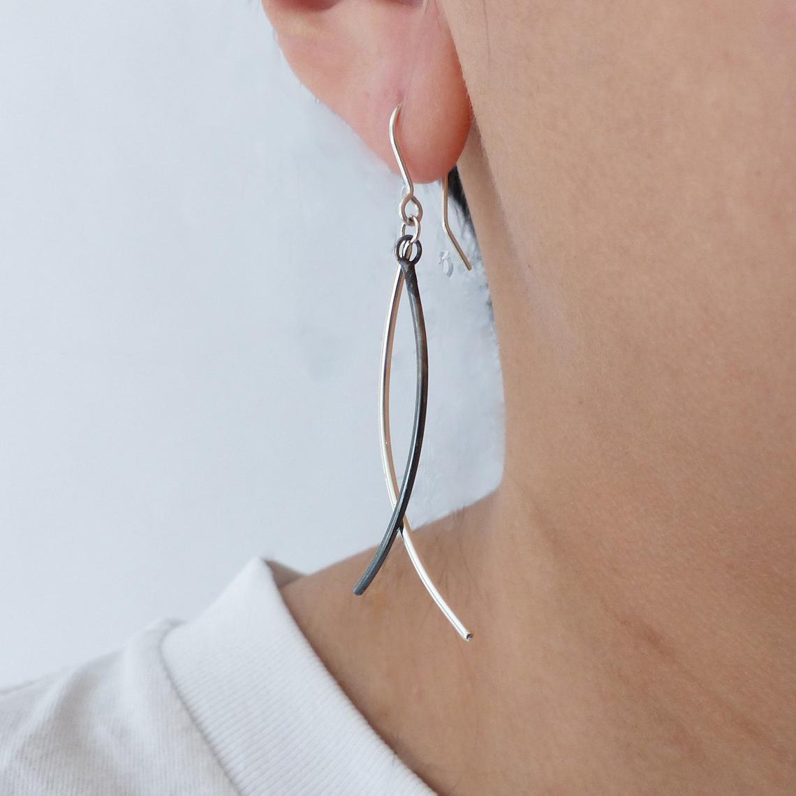 Silver Contrast Criss-Cross Earrings