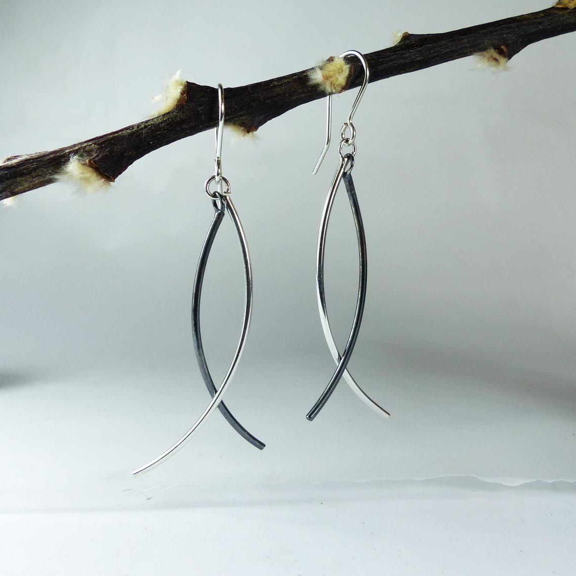 Silver Contrast Criss-Cross Earrings