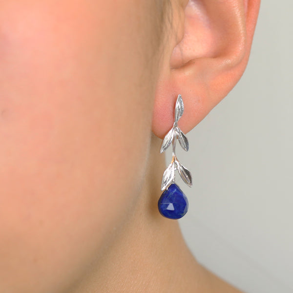 Silver Falling Leaves Lapis Lazuli Earrings