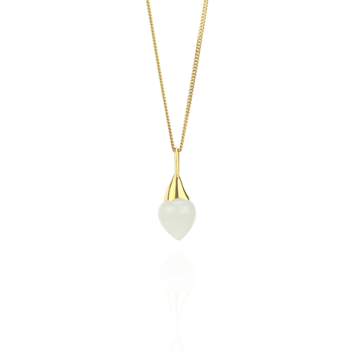 Moonstone acorn necklace set in gold, featuring a glowing moonstone gemstone for a luminous and elegant jewelry piece.