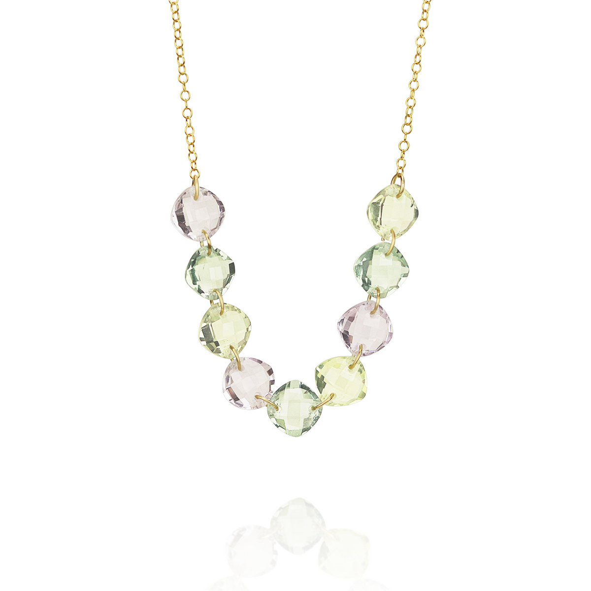 Stunning multi-cushion-cut gemstone necklace featuring a vibrant assortment of gemstones for a chic and elegant look.