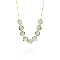 Stunning multi-cushion-cut gemstone necklace featuring green amethyst stones for a chic and elegant design.