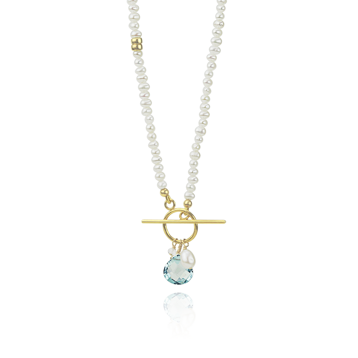 Pearl and gemstone toggle necklace featuring a sleek design with elegant pearls and vibrant gemstones, ideal for adding a sophisticated touch to any outfit.