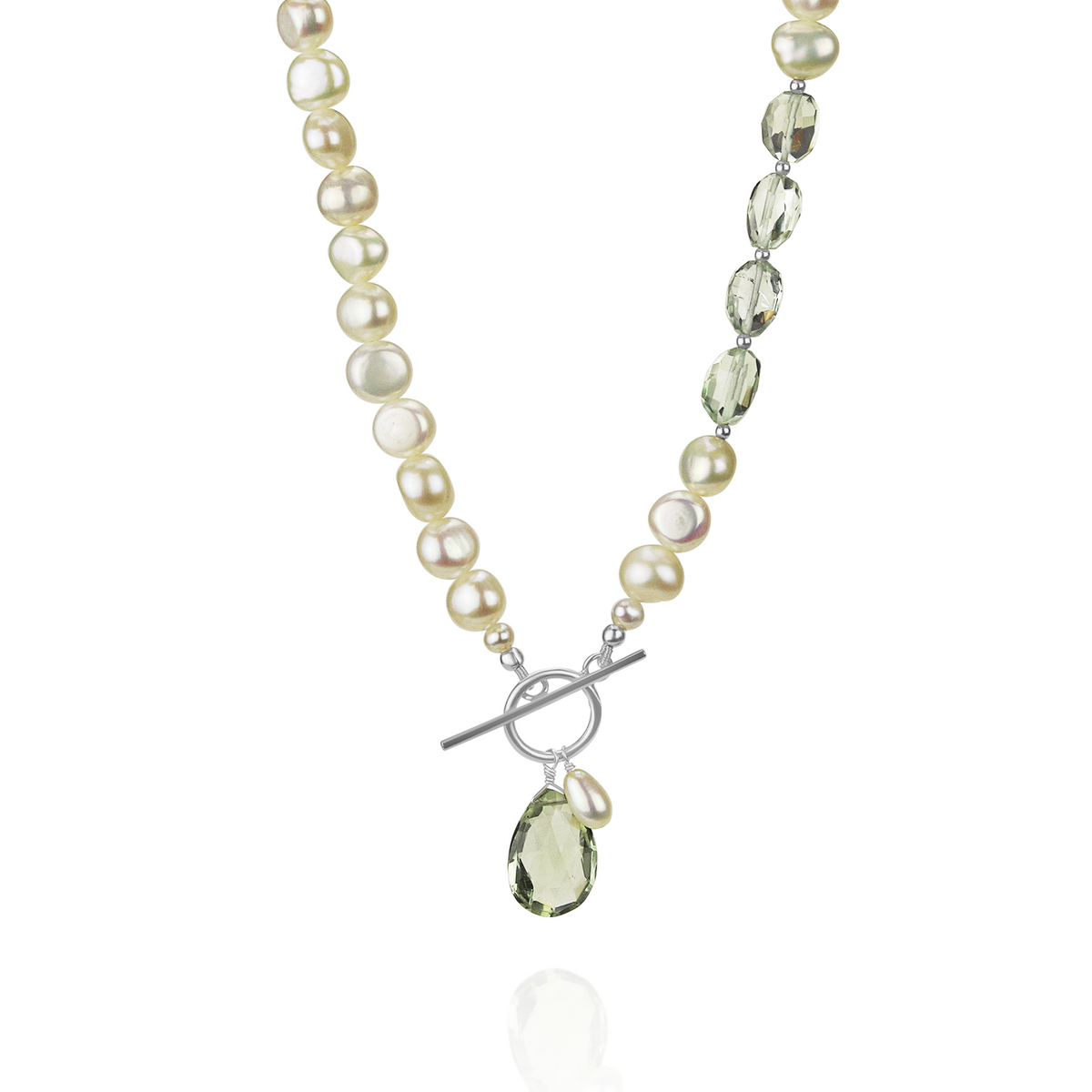 Pearl & Green Amethyst Toggle Pendant Necklace