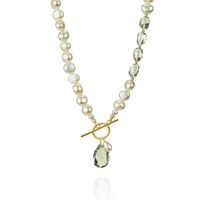 Alternate view of the pearl and green amethyst toggle pendant in gold, showcasing its refined craftsmanship.