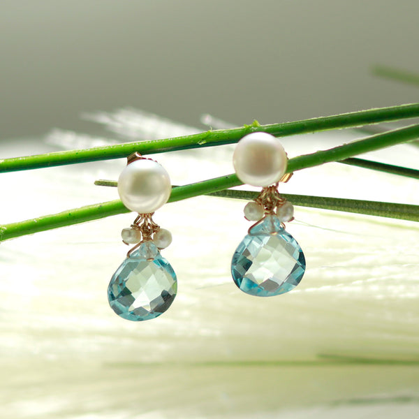 Pearl & Heart Gemstone Drop Earrings