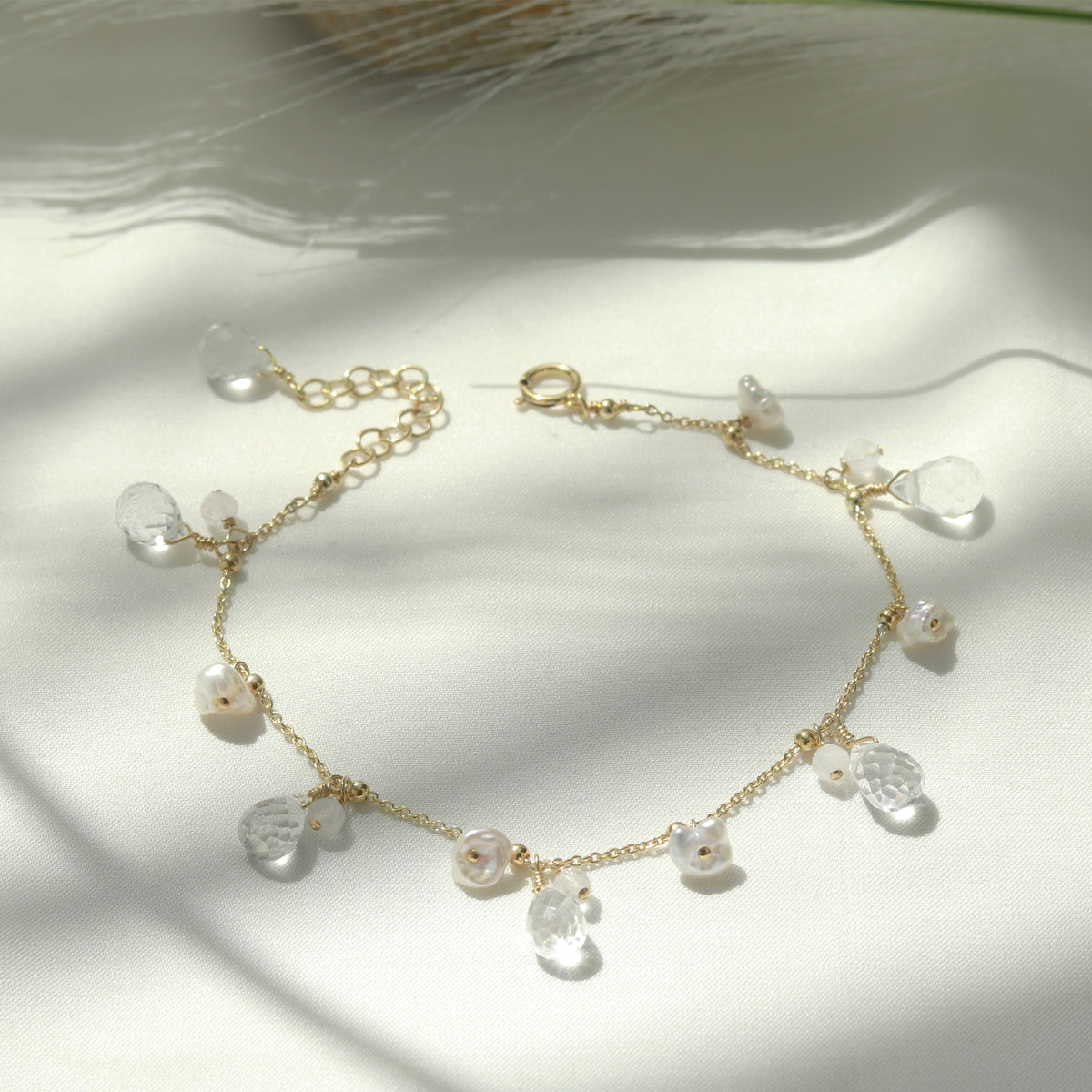 Pearl & Rock Crystal Satellite Chain Bracelet