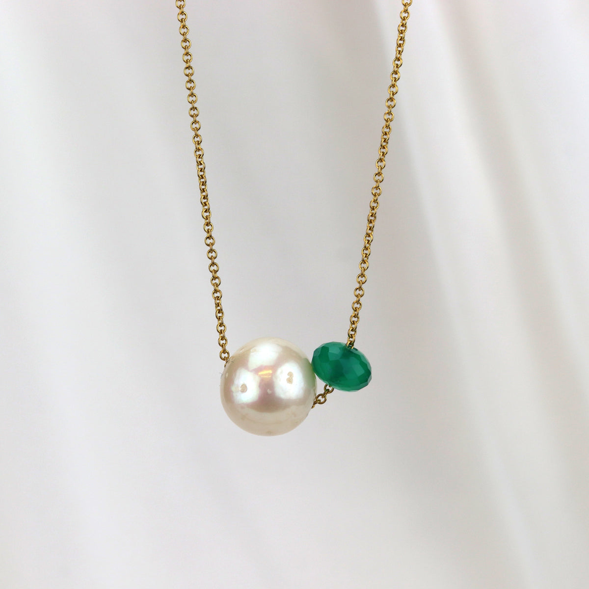 Pearl and Green Onyx Bead Necklace