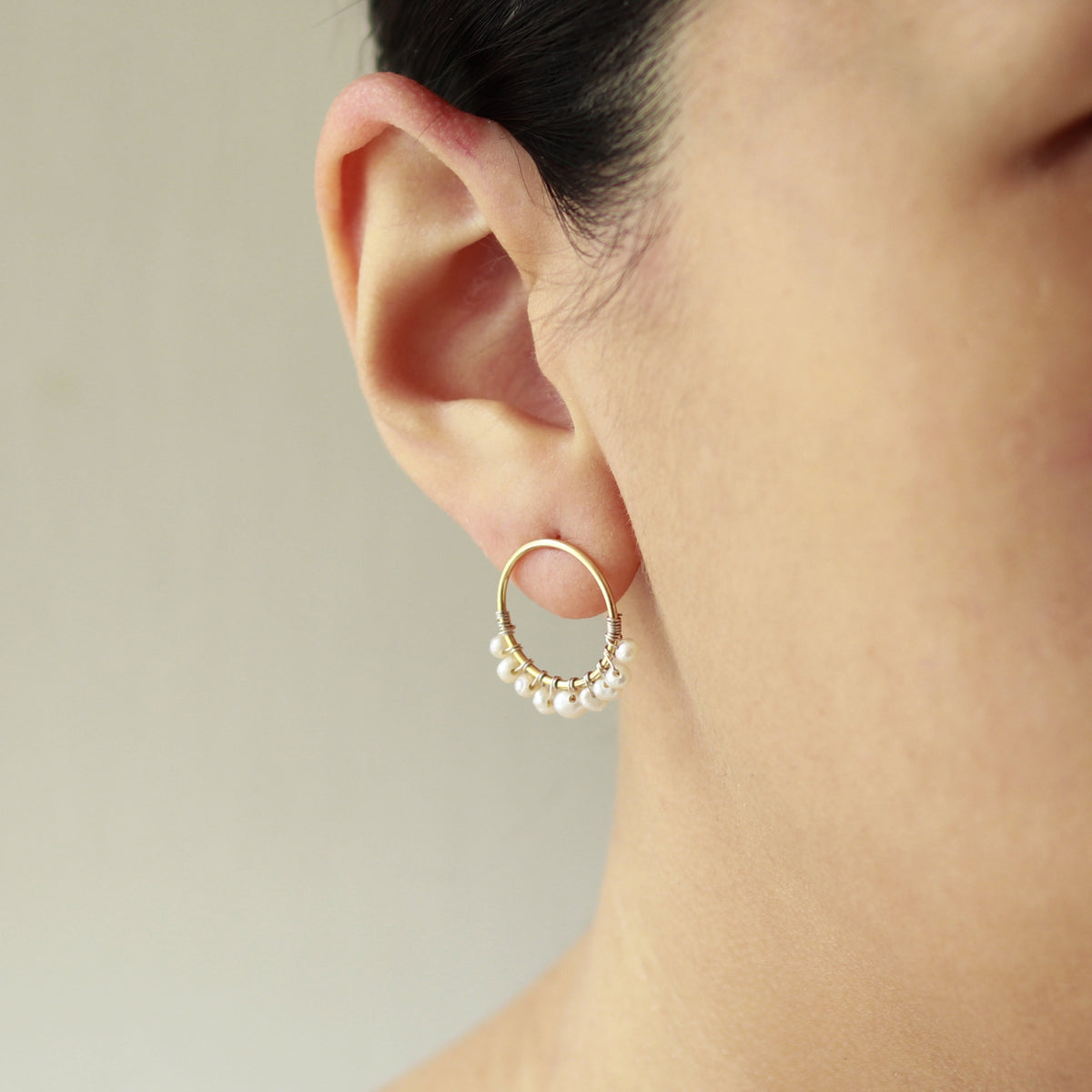 Small Pearl Hoop Post Earrings