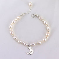 Pearl Bracelet with Silver Moon Charm