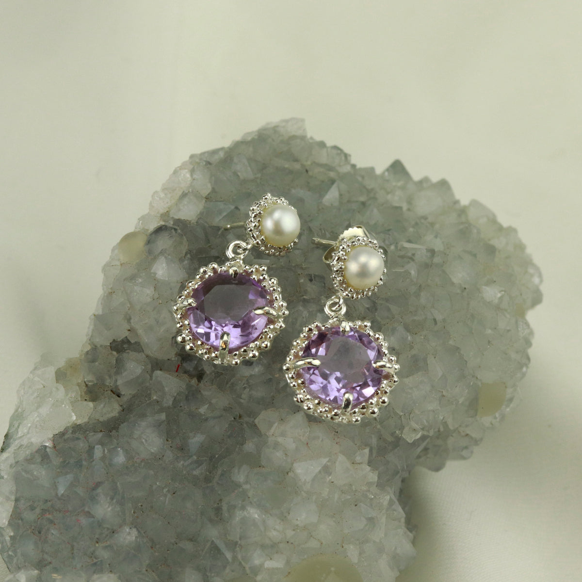 Sunflower Amethyst & Pearl Earrings