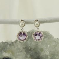 Sunflower Amethyst & Pearl Earrings