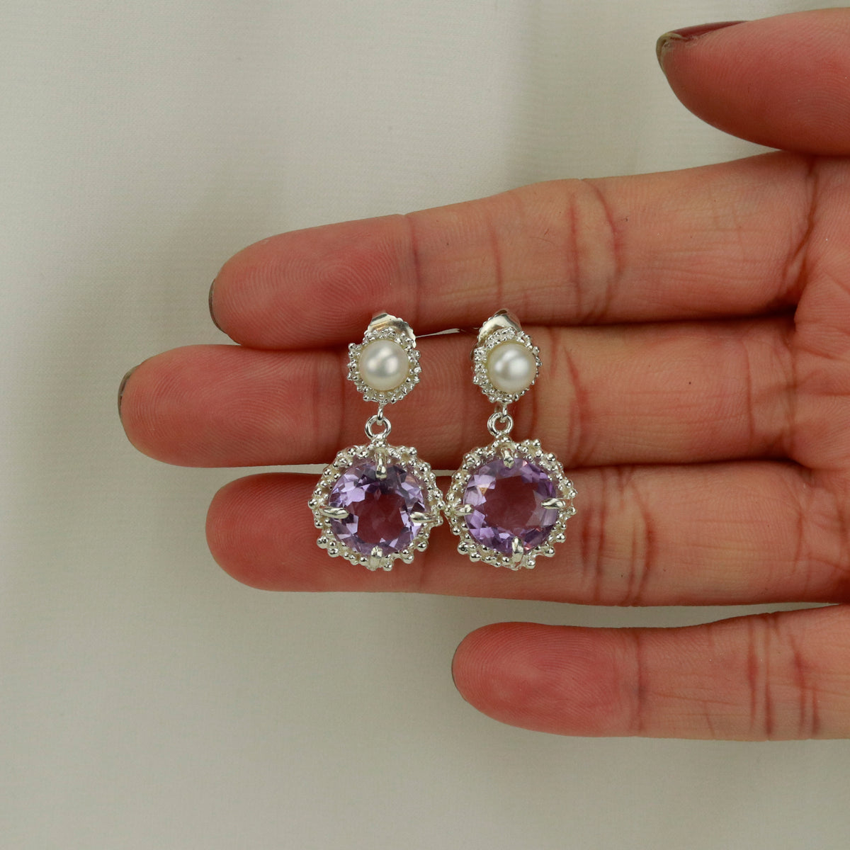 Sunflower Amethyst & Pearl Earrings