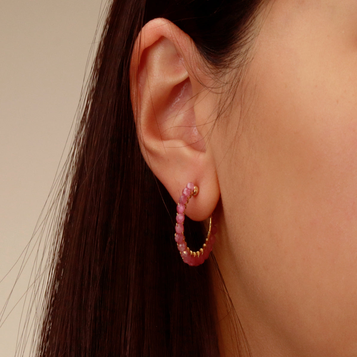 Pink Tourmaline Hoop Earrings