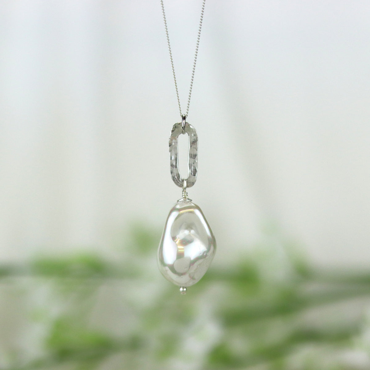 Silver Top Pearl Drop Necklace