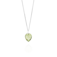 Smooth acorn-shaped pendant featuring a stunning green amethyst gemstone, set in sterling silver for a unique and elegant look.