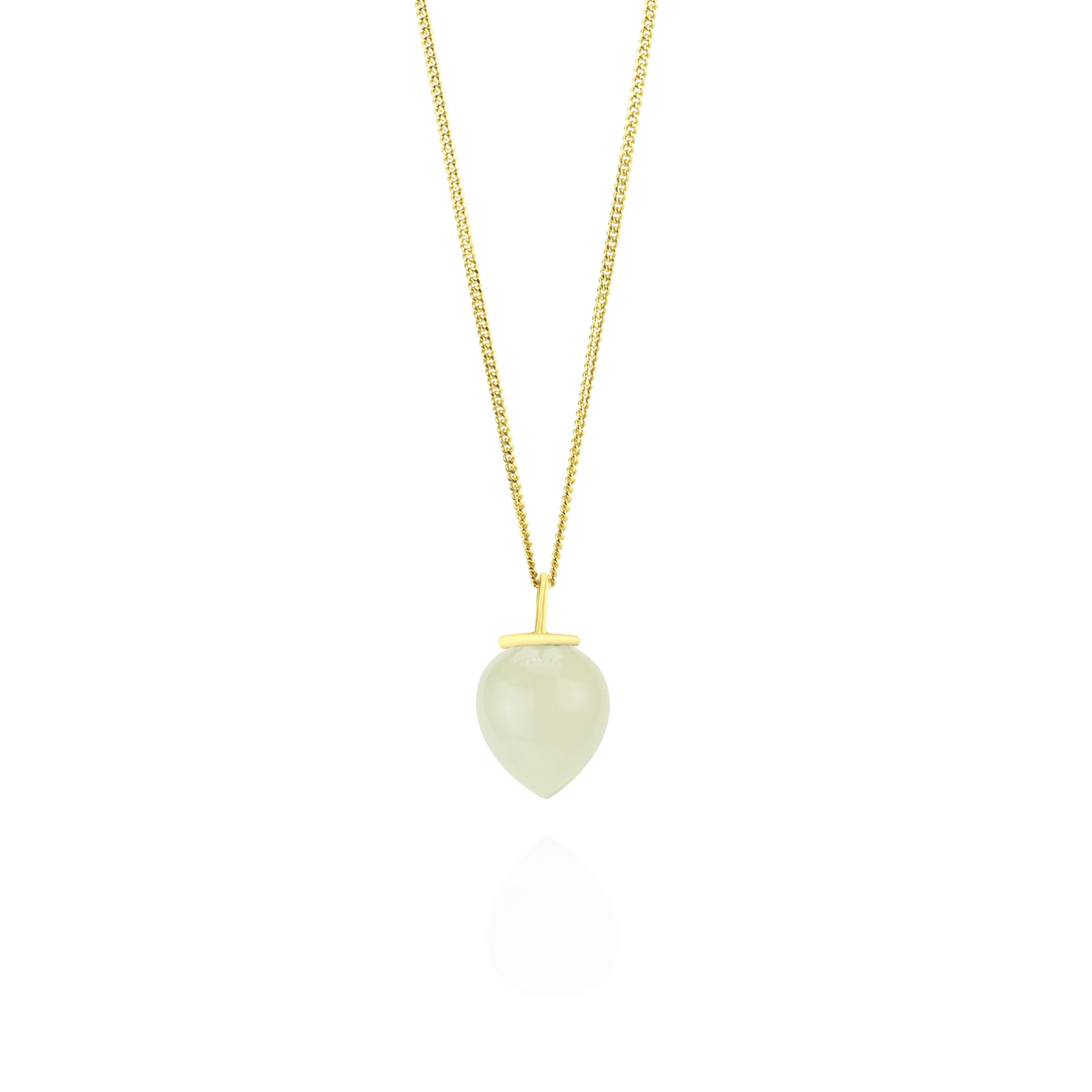 Smooth acorn-shaped pendant featuring a luminous moonstone gemstone, offering a delicate and elegant touch for any jewelry collection.