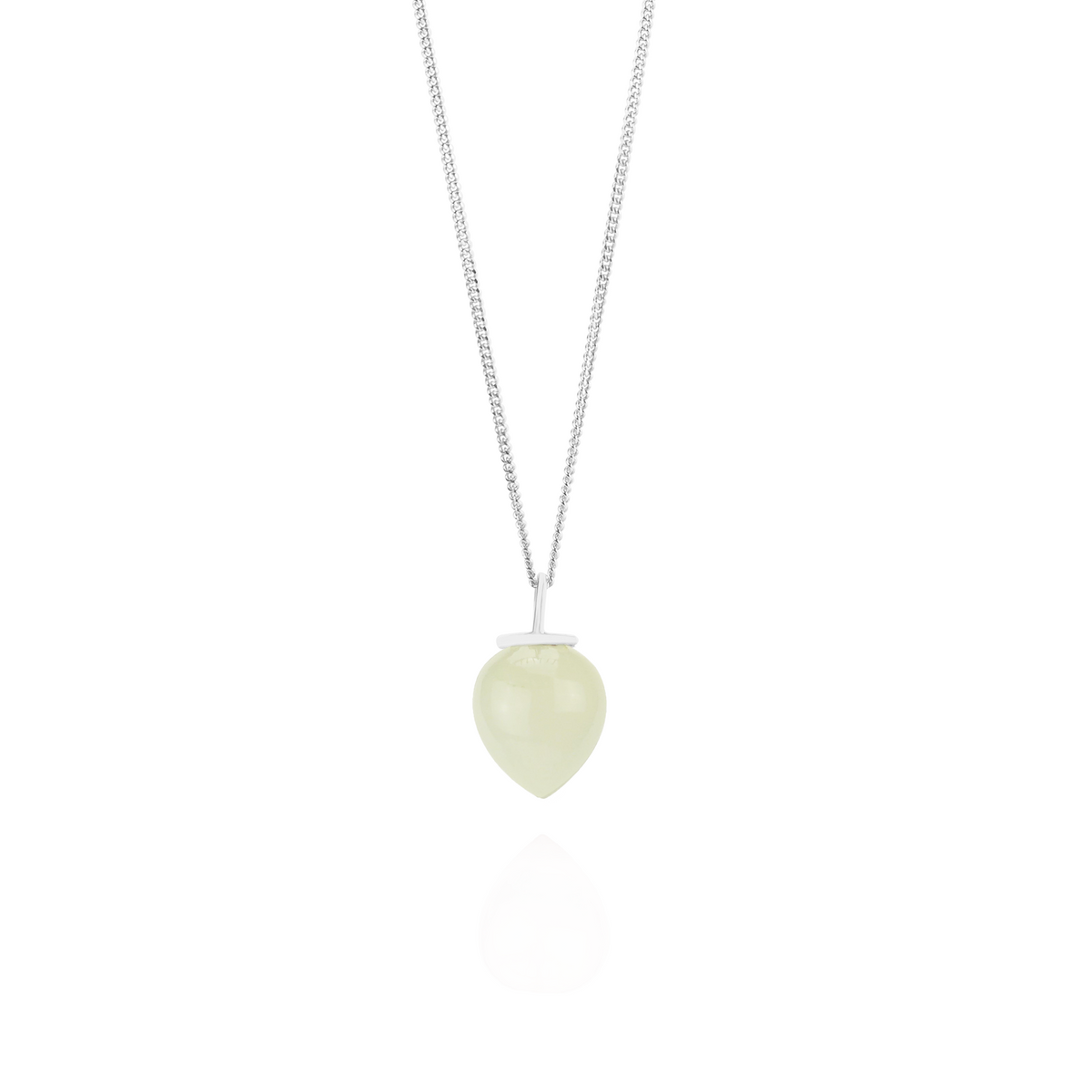 Smooth acorn pendant featuring a luminous moonstone gemstone set in sterling silver, perfect for adding an elegant and timeless touch to any outfit.