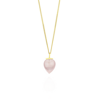 Smooth acorn pendant featuring a soft pink quartz gemstone, set in a sleek design for a delicate and elegant addition to any jewelry collection.