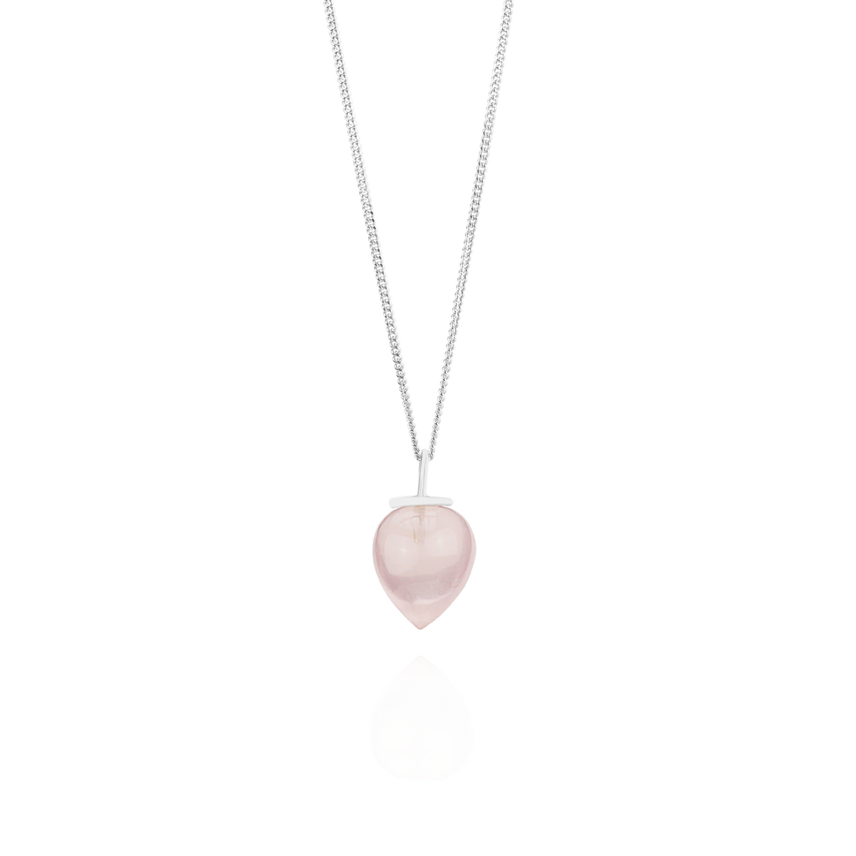 Smooth acorn pendant with a rose-colored gemstone, offering an elegant and unique touch for any jewelry collection.