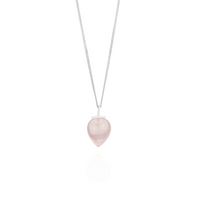 Smooth acorn pendant with a rose-colored gemstone, offering an elegant and unique touch for any jewelry collection.