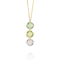 Elegant triple cushion-cut gemstone pendant featuring a vibrant mix of stones for a unique and sophisticated look.