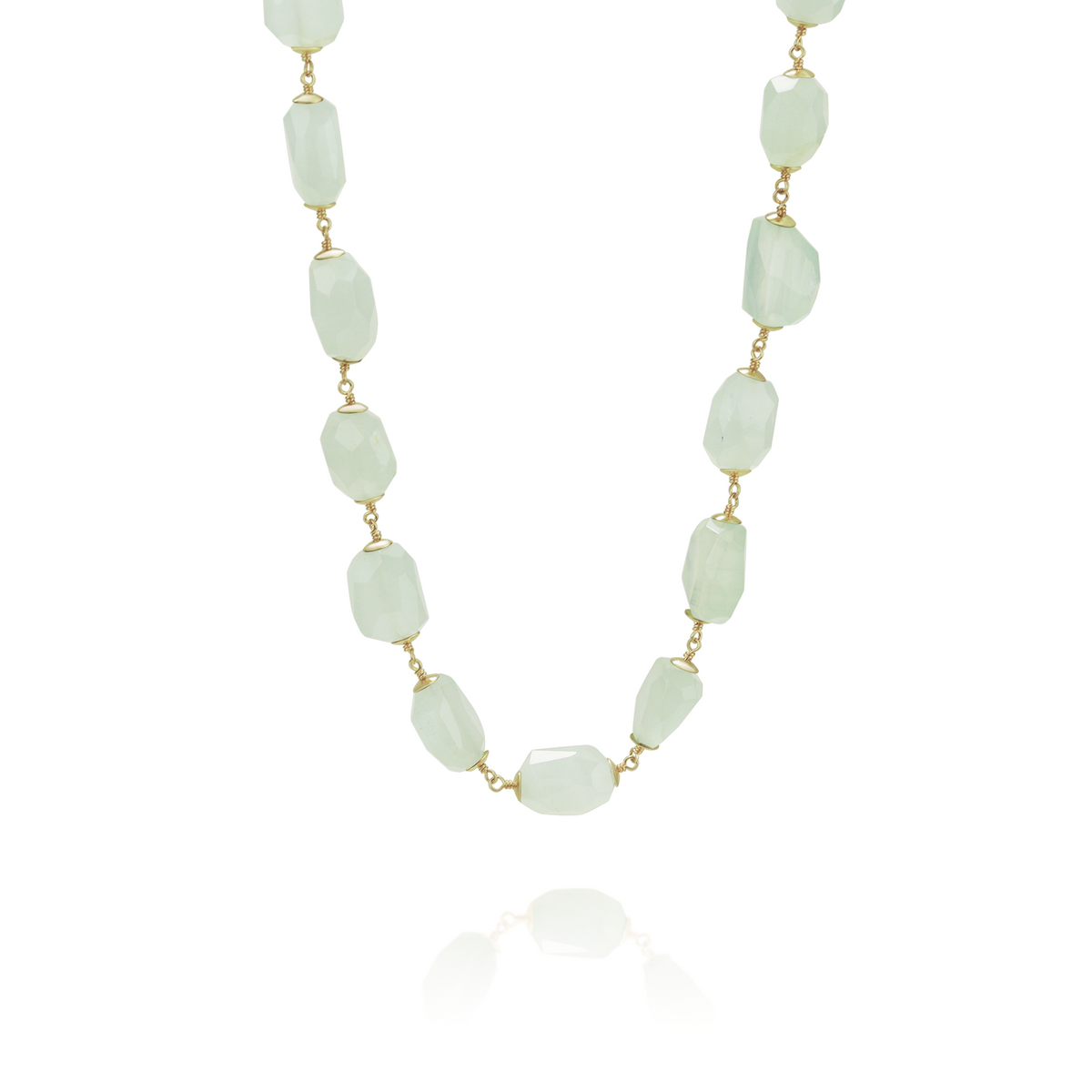 Aquamarine tumbled gemstone necklace featuring vibrant, natural gemstones with an earthy, elegant design that adds a refreshing pop of color to any look.