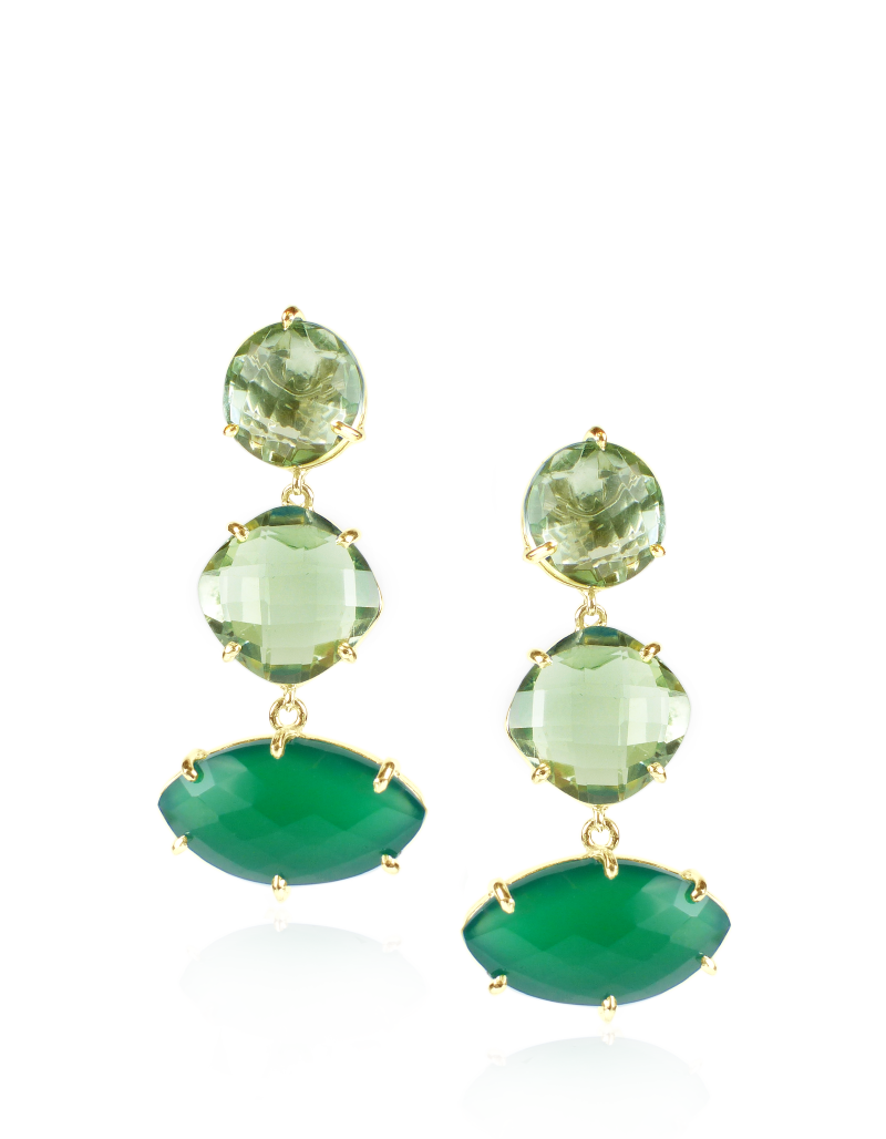 Green Amethyst and Green Onyx Statement Earrings