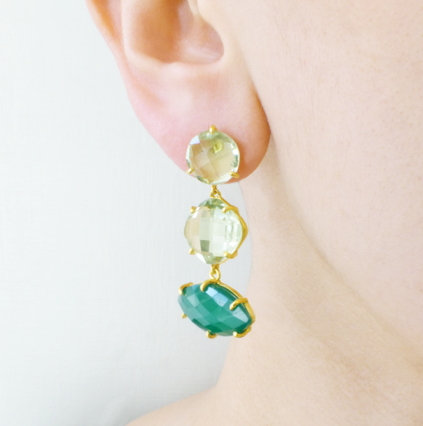 Green Amethyst and Green Onyx Statement Earrings