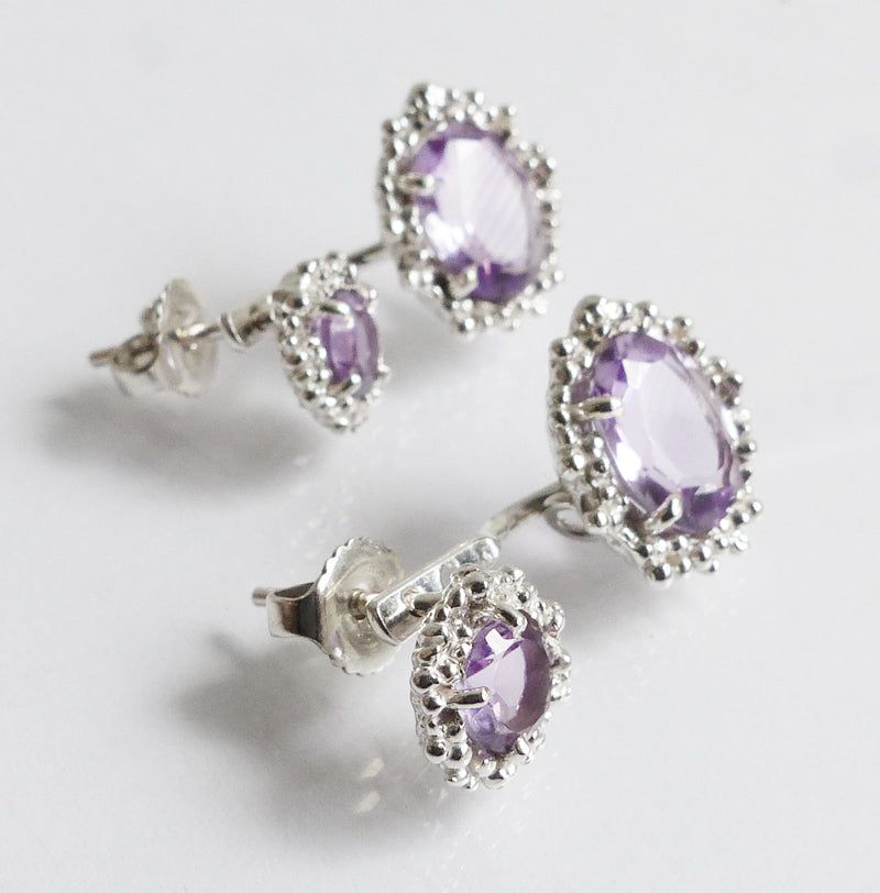 Amethyst Silver Jacket Earrings