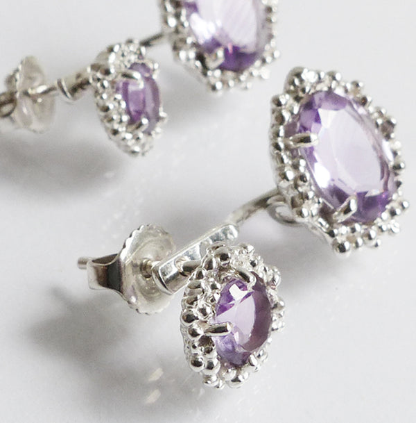 Amethyst Silver Jacket Earrings