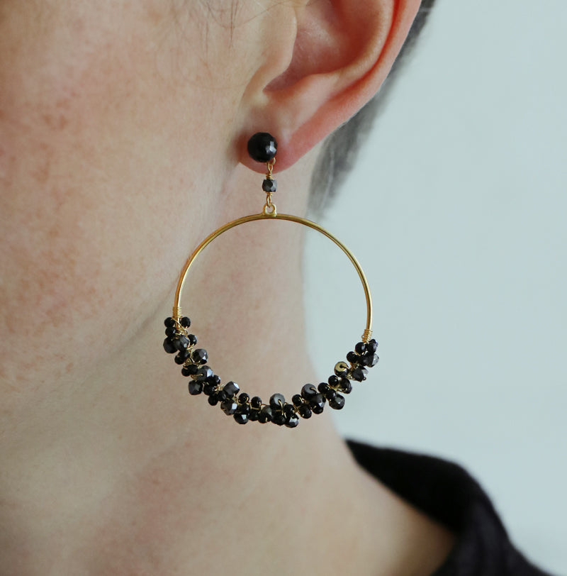 Black Onyx Statement Hoop Earrings