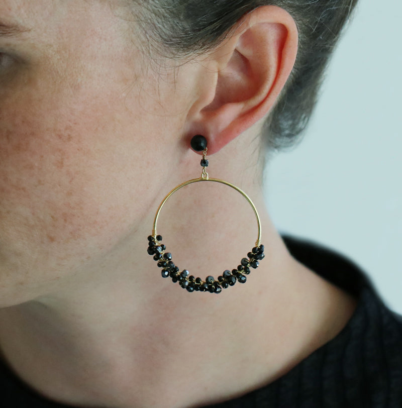 Black Onyx Statement Hoop Earrings