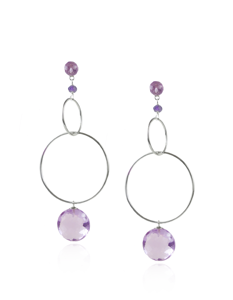 Amethyst Circle Drop Earrings