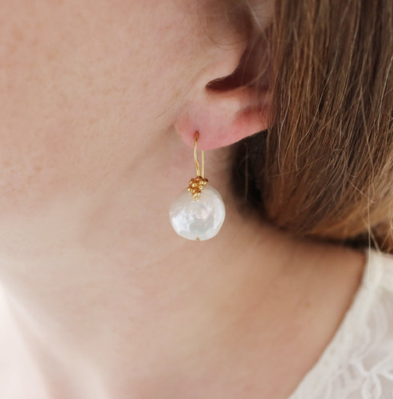 White Pearl Vermeil Earrings