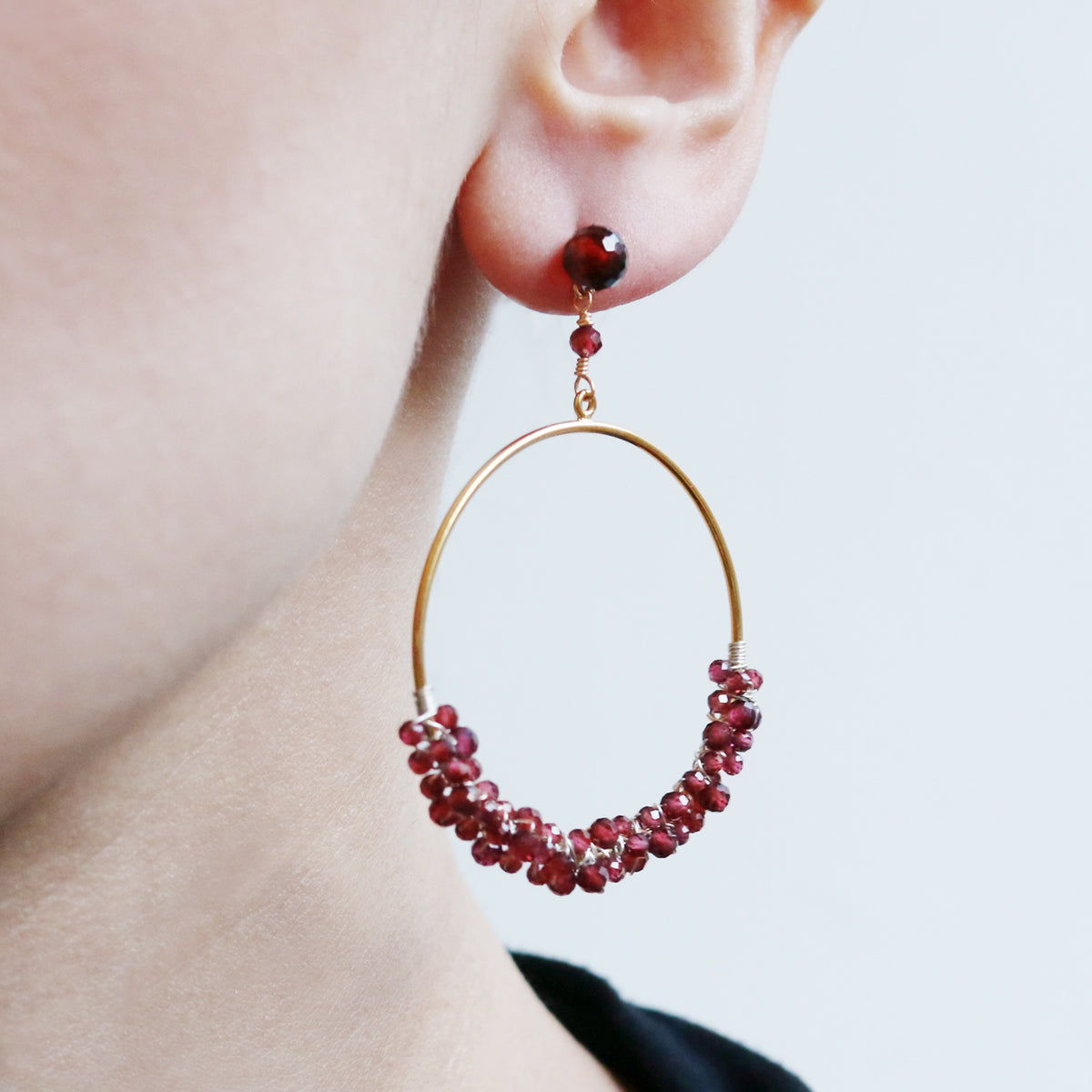 Garnet Statement Hoop Earrings