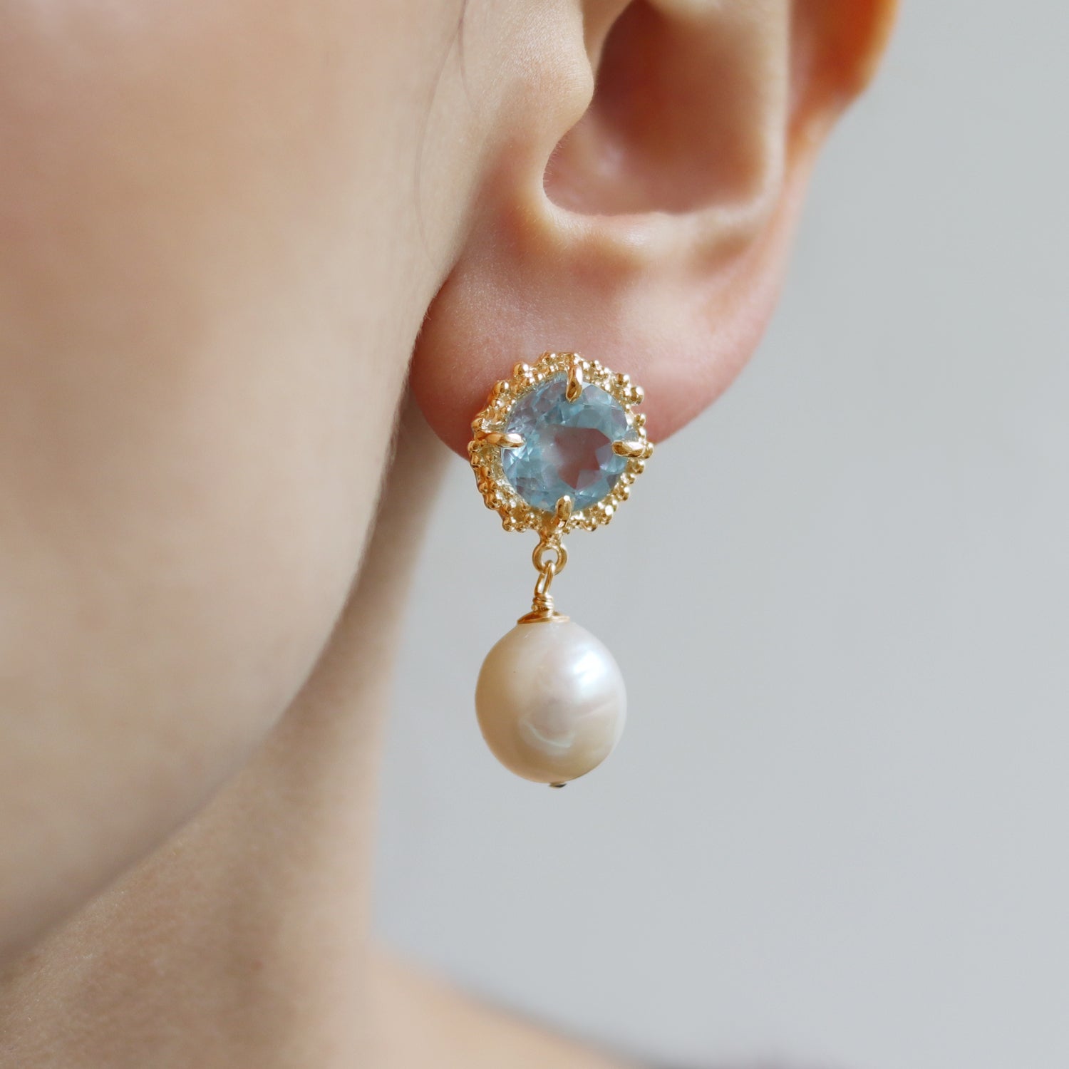 Pearl and Blue Topaz Earrings Mounir Jewellery