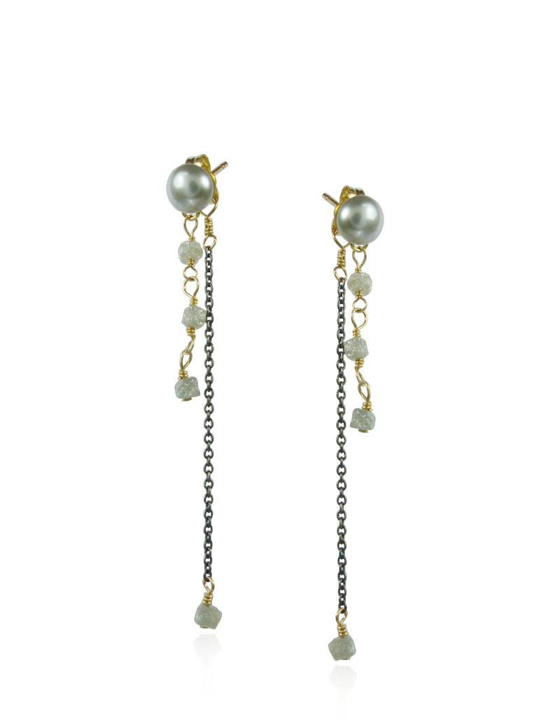 Gold Pearl and Chain Jacket Earrings