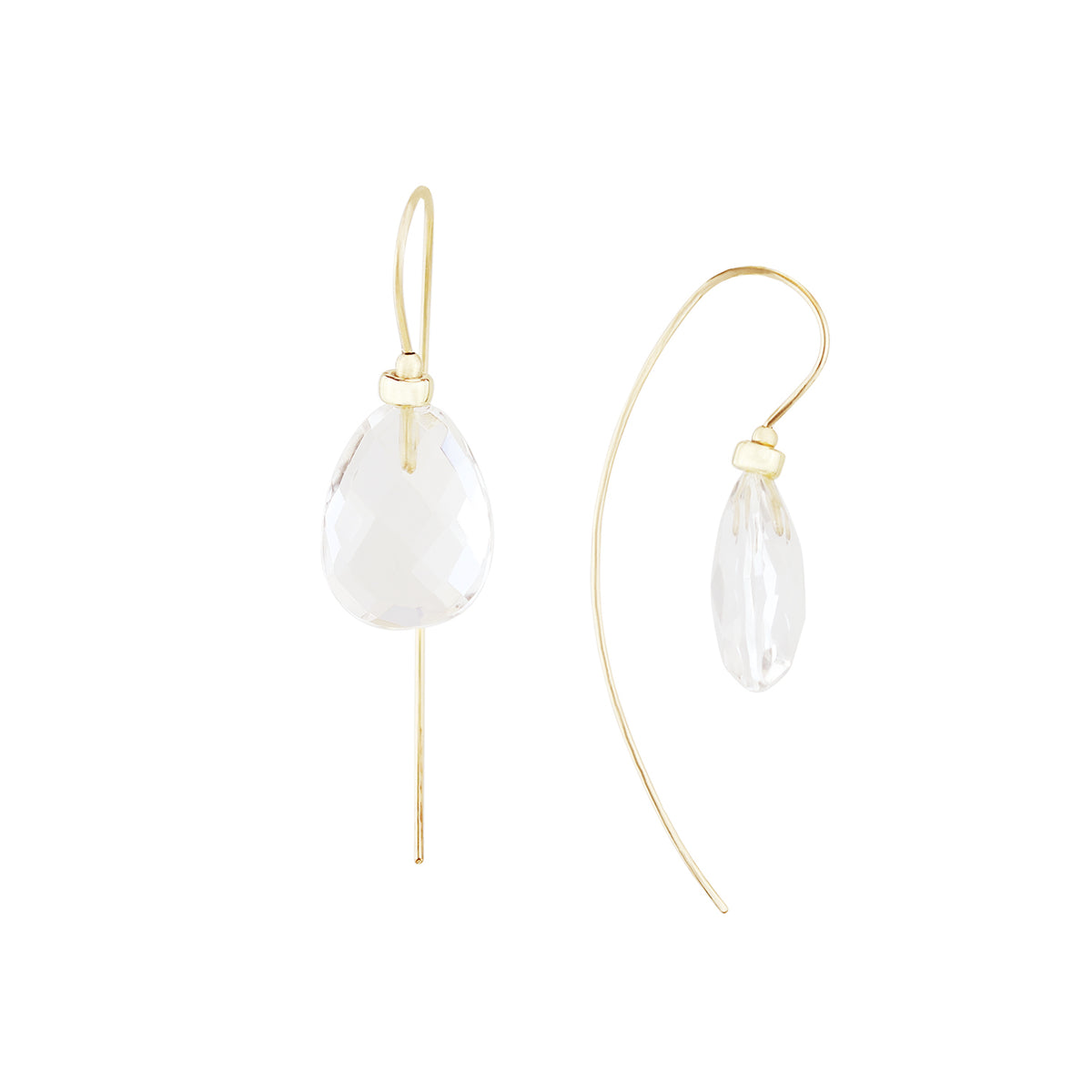 Faceted Rock Crystal Teardrop Fish Hook Earrings