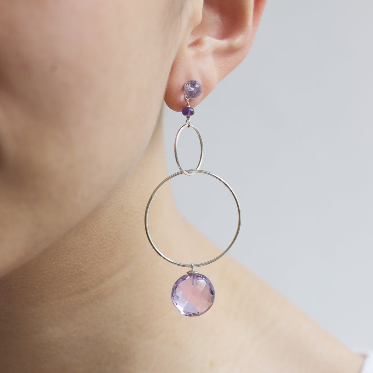 Amethyst Circle Drop Earrings