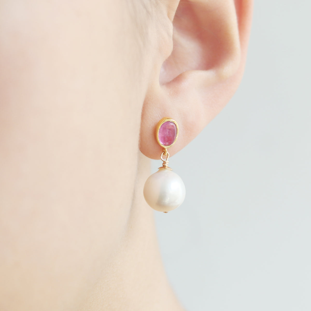 Pink Tourmaline and Pearl Earrings