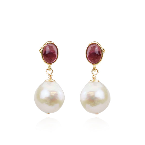 Pink Tourmaline and Pearl Earrings