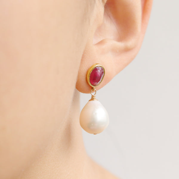 Ruby and Pearl Earrings