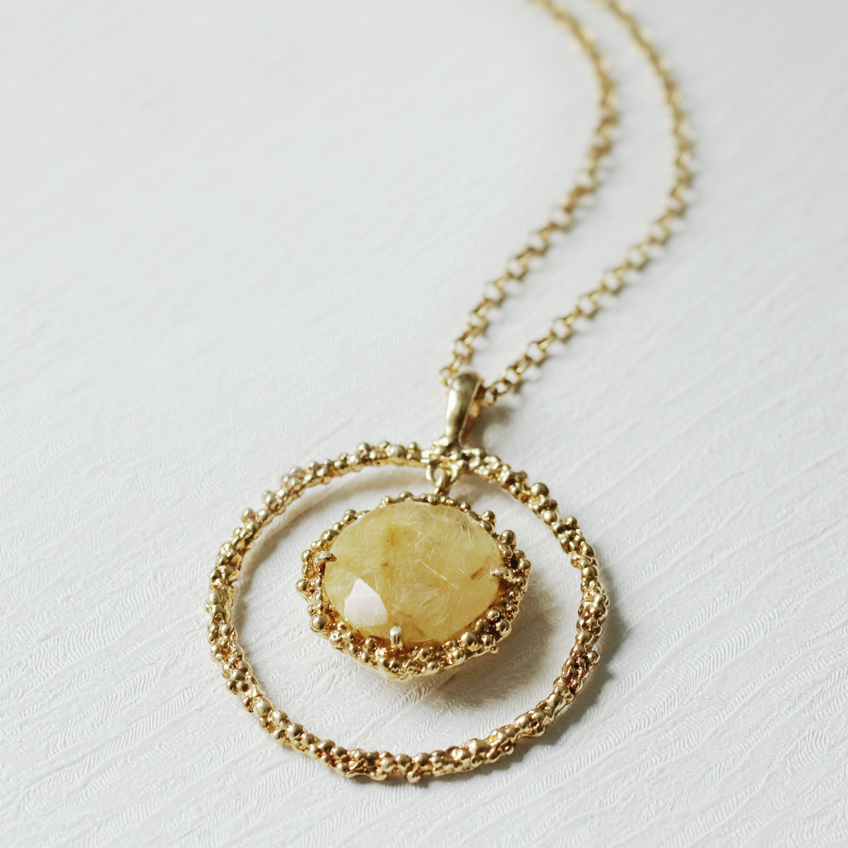 Rutilated Quartz Circle Pendant