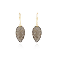 Carved Leaf Smoky Quartz Drop Earrings