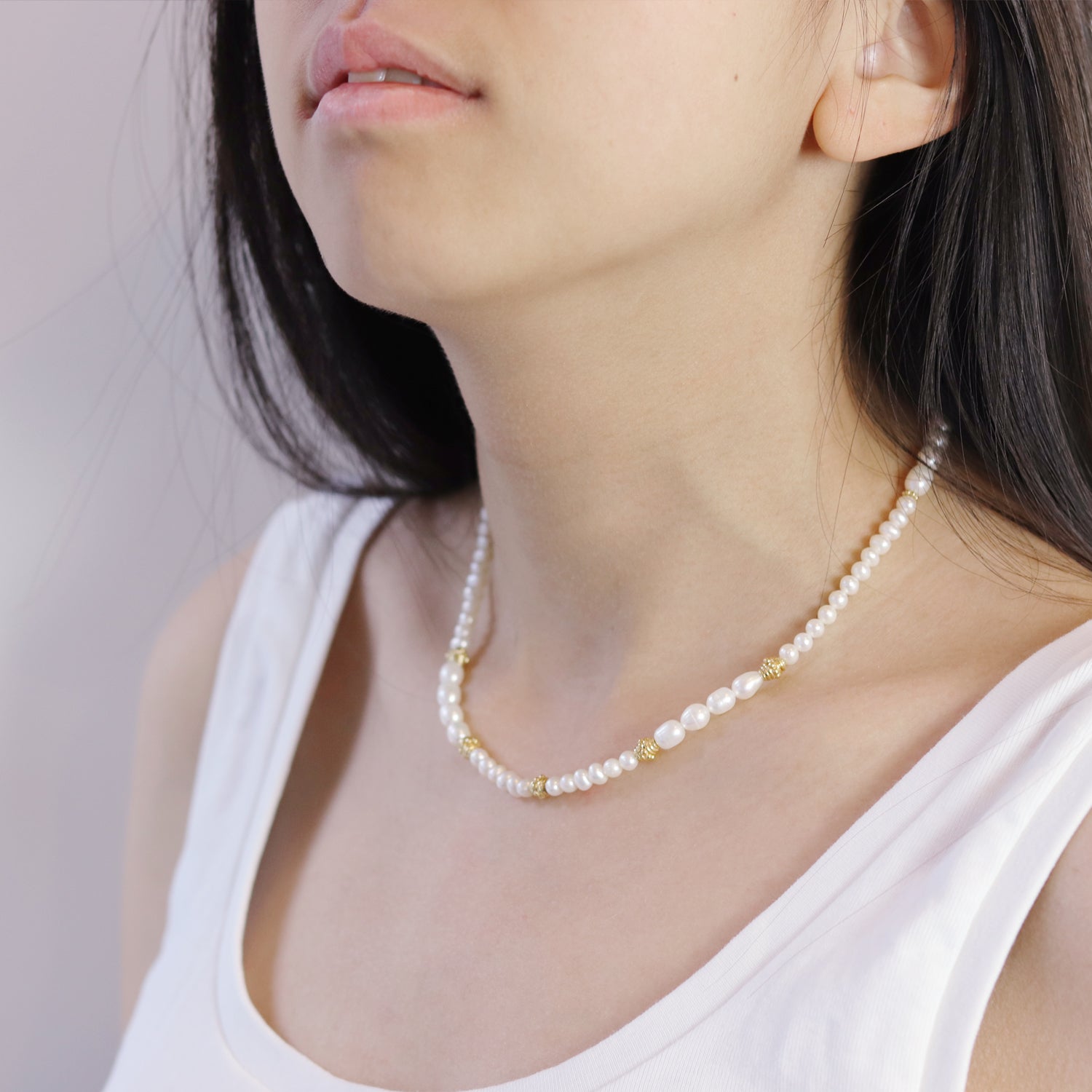 Pearl & Gold Bead Necklace – Mounir Jewellery