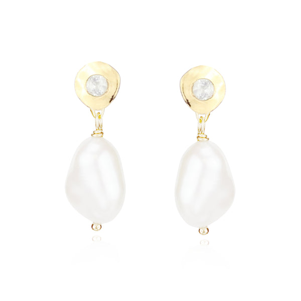 Women's Gold & Grey Pearl Fish Hook Earrings | Mounir London